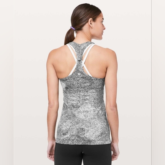 Lululemon Cool Racerback II Luon Spray Jacquard White Black Size 8 - 10 - Picture 2 of 6